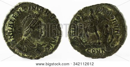 Ancient Roman Copper Coin Of Emperor Valentinianus Ii.