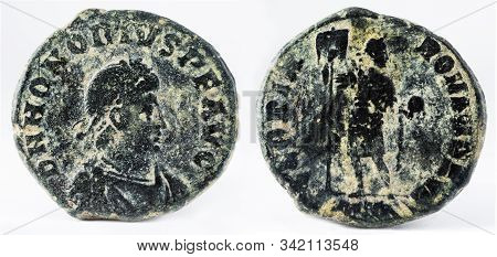 Ancient Roman Copper Coin Of Emperor Honorius.