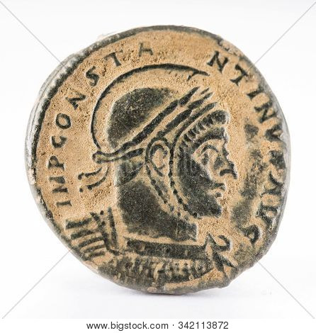 Ancient Roman Copper Coin Of Emperor  Constantinus I Magnus. Obverse.