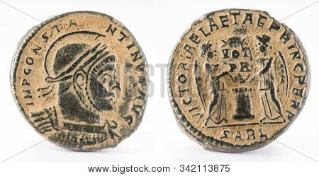 Ancient Roman Copper Coin Of Emperor  Constantinus I Magnus.