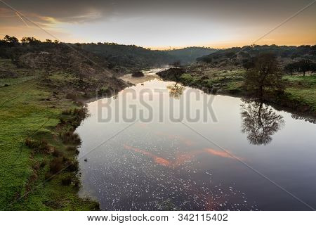 Sunrise In The Salor River, Near Aliseda. Extremadura. Spain.