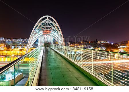 Night View Of Tbilisi City Downtown