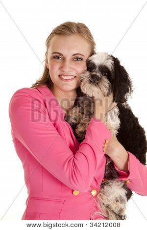 Donna giacca rosa amore cane