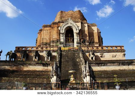 Front View At Wat Chedi Luang, Chiang Mai, Thailand
