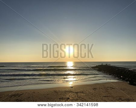 Sunset On The Beach Of Costa Da Caparica, Portugal