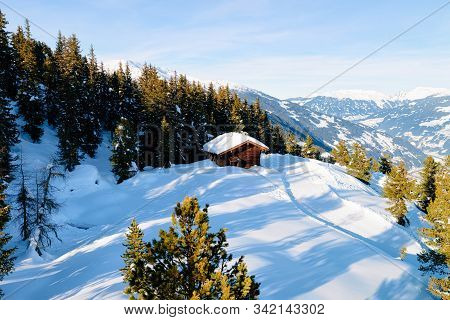Panorama Of Ski Resort Town Mayrhofen With Chalet House Austria