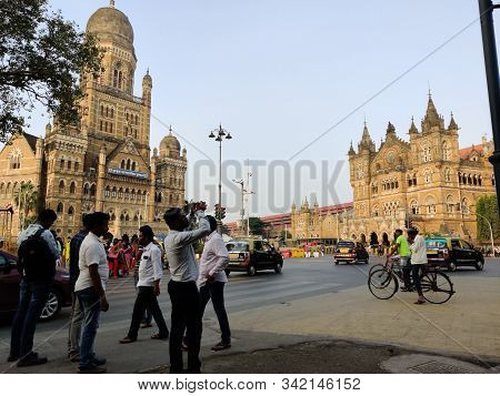 Mumbai, India - April, 2017: Cityscape Of Mumbai Near Chhatrapati Shivaji Maharaj Terminus Railway S