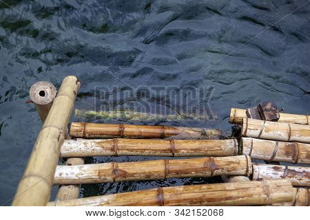 Bamboo Bridge Over The River In Unknown Source 