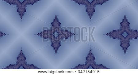 Geometric Cross Shaped Texture Ornaments In Blue And Violet Color. Symmetric Design Template With De
