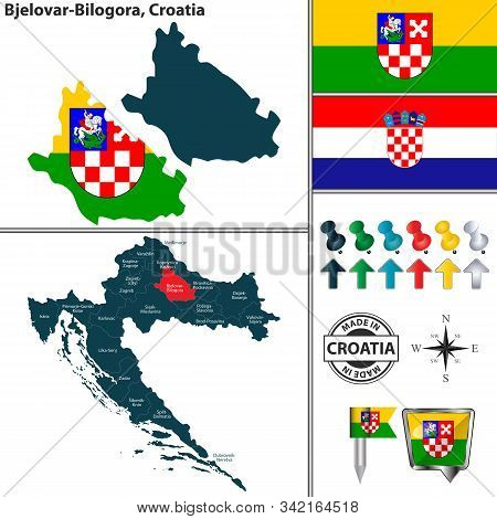 Vector Map Of Bjelovar Bilogora And Location On Croatian Map