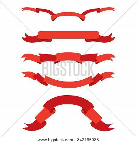 Red Ribbon Banner Set On White, Object Isolated Stock Vector Illustration For Web, For Print
