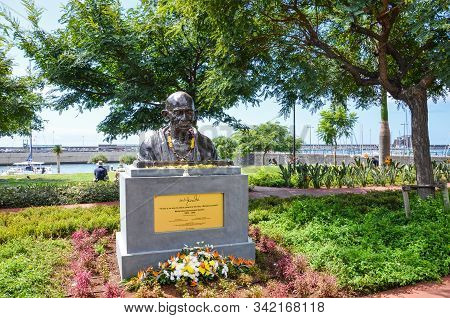Funchal, Madeira, Portugal - Sep 10 2019: Memorial Of Mahatma Gandhi, Famous Indian Anti-colonial Na