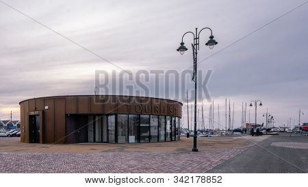 Urk Nehterlands December 2019, Cloudy Evening At The Harbor Of Urk Flevoland