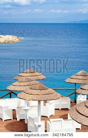 Street Cafe With Tables And Chairs Capo Testa Mediterranean Sea