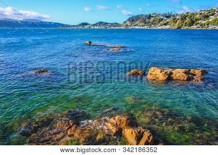 Picturesque View Over Karaka Bay And Scorching Bay In Wellington, North Island, New Zealand