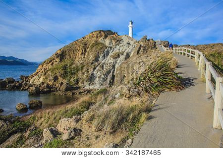 Beautiful View Over Landscape At Castlepoint Lighthouse, North Island, New Zealand