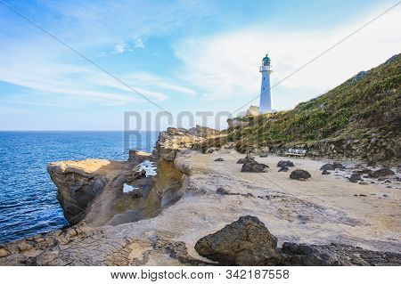 Beautiful View Over Landscape At Castlepoint Lighthouse, North Island, New Zealand