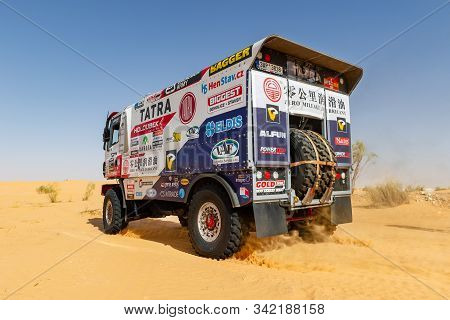 Ksar Ghilane, Tunisia - June 8, 2019: Tatra Of Martin Šoltys Buggyra Racing Team During Training Dri