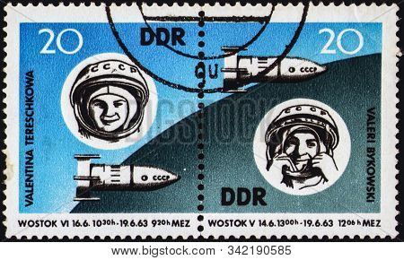 Saint Petersburg, Russia - December 19, 2019: Postage Stamps Issued In The German Democratic Republi