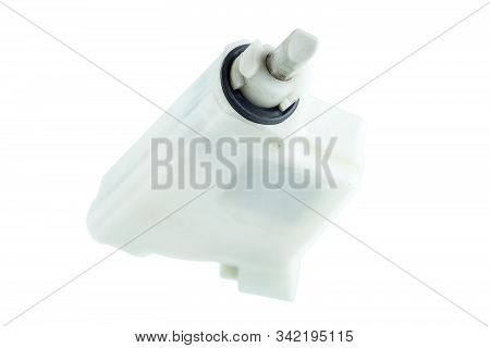 Fuel Door Lock Actuator, The Car Spare Part Isolated On A White Background.