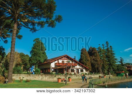 Gramado, Brazil - July 21, 2019. House From Municipal Cultural Center In German-influence Style On A