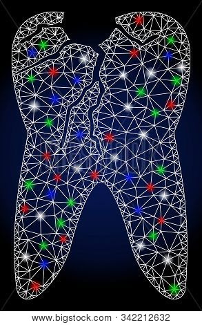 Glossy White Mesh Caries With Lightspot Effect. Abstract Illuminated Model Of Caries. Shiny Wire Fra