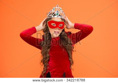 Just Call Me Big Boss Big Boss Kid Orange Background Small Girl Boss Wear Crown And Mask Ambitious Little Child Prom Queen Beauty Power Big Boss Glory And Pride Dream Big Poster