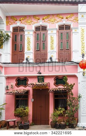 Phuket, Thailand - February 22nd 2013:  Restored Sino Portuguese Style Architecture In Soi Rommanee.
