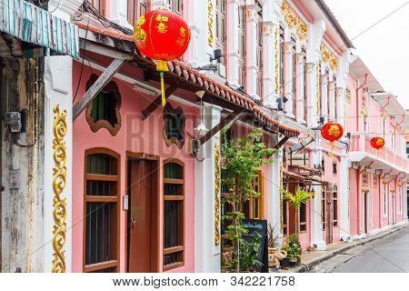 Row Of Restored Sino Portuguese Style Architecture Houses In Soi Rommanee. The Street Was A Former R