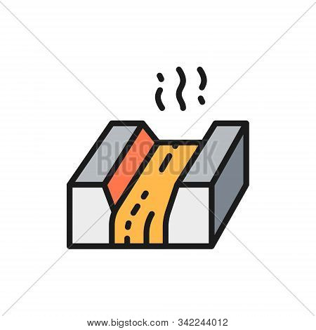 Molten Metal, Lava, Magma, Metallurgy Industry Flat Color Line Icon.