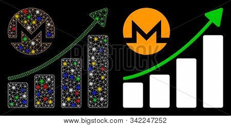 Flare Mesh Monero Growing Graph Trend Icon With Glow Effect. Abstract Illuminated Model Of Monero Gr