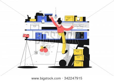 Man In Storage Vector Illustration. Guy Standing