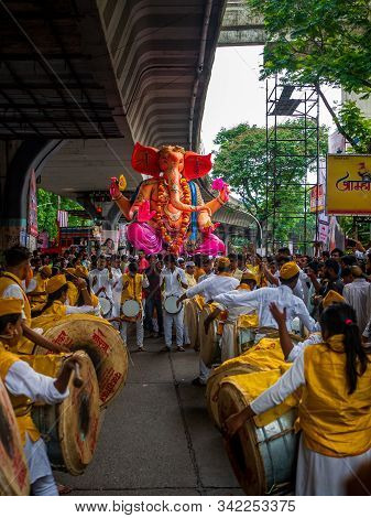 Traditional Band Participating Along With Thousands Of Devotees To Bid Adieu To Lord Ganesha In Mumb