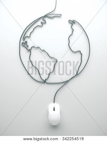 Abstract Earth And Mouse On Gray Background. Computing And Netwoking Concept. 3d Rendering.