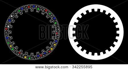Glowing Mesh Annular Gear Icon With Lightspot Effect. Abstract Illuminated Model Of Annular Gear. Sh