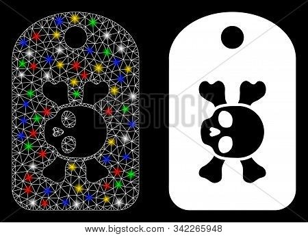 Glowing Mesh Morgue Mark Icon With Glare Effect. Abstract Illuminated Model Of Morgue Mark. Shiny Wi