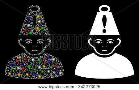 Bright Mesh Head Stress Icon With Glare Effect. Abstract Illuminated Model Of Head Stress. Shiny Wir