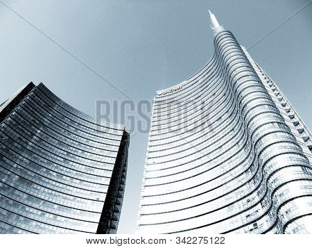 Milan, Italy - 12/22/2019: An Amazing Caption To The City Of Milan In Winter Days . Large Panoramic 