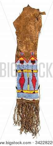Bag Of The North American Indians. Made From Deerskin Embroidered With Colorful Glass Beads And Leat