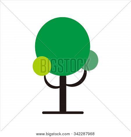 Tree, Tree Icons Are Decorated With A White Background. Round Green Leaves. Simple Sign Tree Icon. T