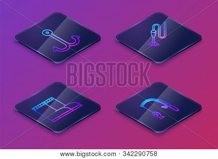 Set Isometric Line Fishing Hook, Fishing Boots, Fishing Line With Hook And Float And Fishing Rod And