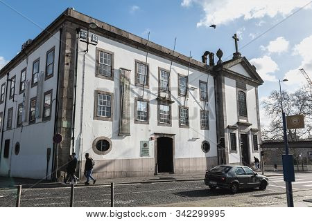 Porto, Portugal - November 30, 2018: Storefront And Architectural Detail Of Lusofona De Porto Univer