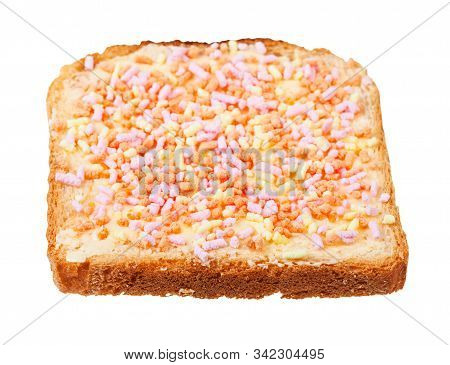 Dutch Sweet Toast With Butter And Fruithails (sugar Topping Sprinkles) Isolated On White Background