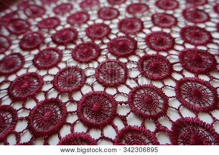 Close Up Of Dark Red Lacy Fabric