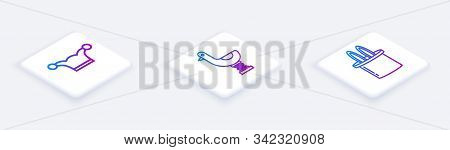 Set Isometric Line Jester Hat With Bells, Riding Kid Duck And Magician Hat And Rabbit Ears. White Sq
