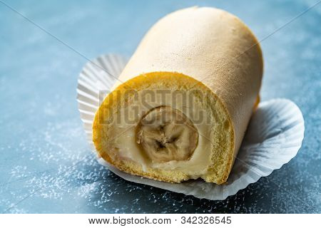 Swiss Banana Roll Cake Sponge / Rolled Or Roulade Cake Ready To Eat.