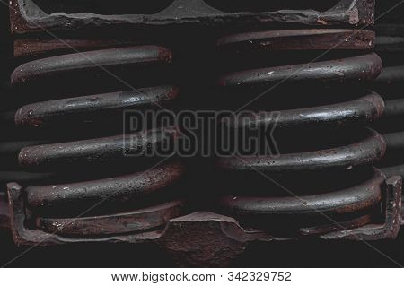 Old, Rusty Train Springs. Closeup Photo.