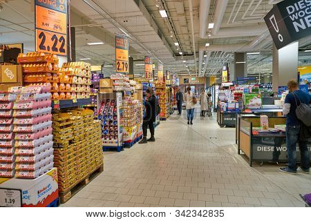 BERLIN, GERMANY - CIRCA SEPTEMBER, 2019: interior shot of Kaufland in Berlin. Kaufland is a German hypermarket chain, part of the Schwarz Gruppe which also owns Lidl and Handelshof.