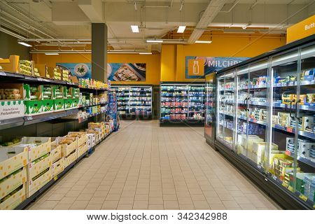 BERLIN, GERMANY - CIRCA SEPTEMBER, 2019: interior shot of Kaufland in Berlin. Kaufland is a German hypermarket chain, part of the Schwarz Gruppe which also owns Lidl and Handelshof.