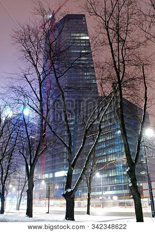 Warsaw,poland. August 2015. Building Under Construction. Q22 Is A Modern Office Building,